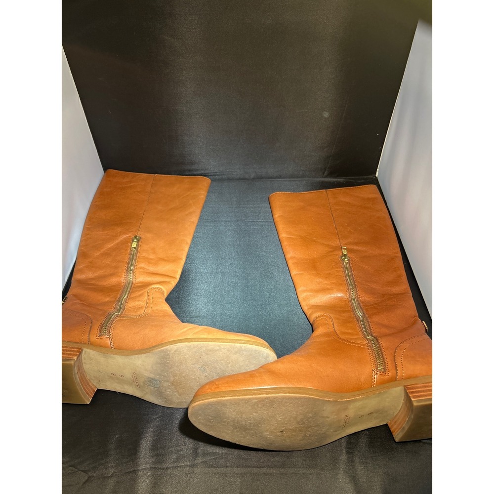 Coach New York Tan Brown Leather Tall Riding‎ Boots Gold Hardware Size 9 B